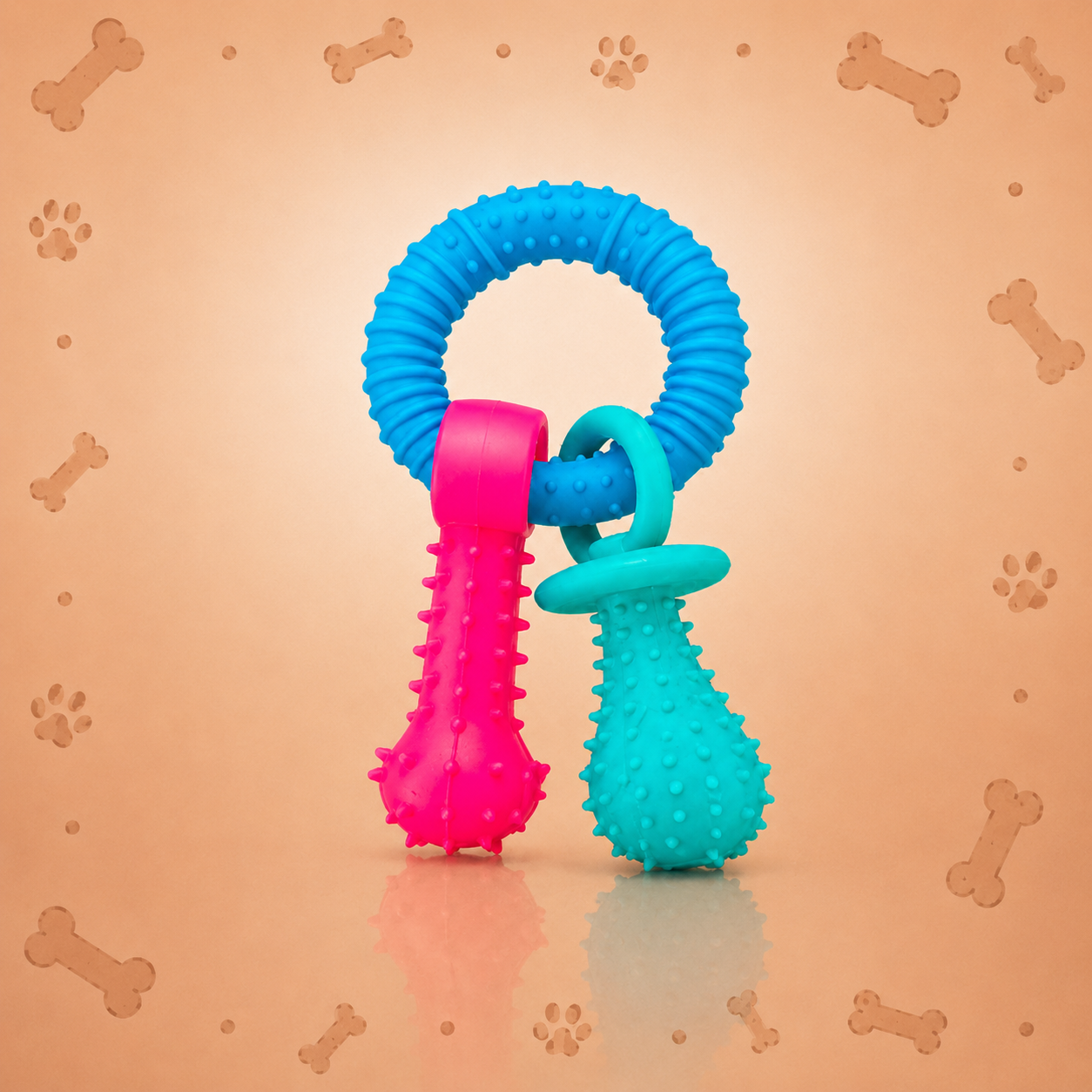 Brinquedo para Cachorro Mordedor com Argola e Textura – Kit 2 Peças