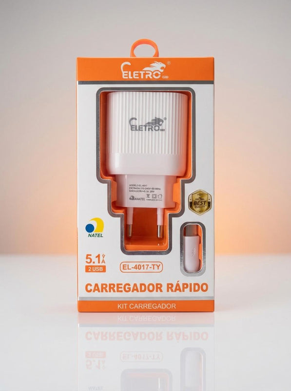 Carregador Rápido 5.1A Dual USB EL-4017-TY Bivolt