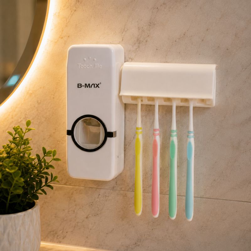 Dispensador Automático de Pasta de Dente B-MAX com Suporte para Escovas