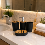 Kit Acessórios para Banheiro 4 Peças Preto com Detalhe Madeira – B-MAX