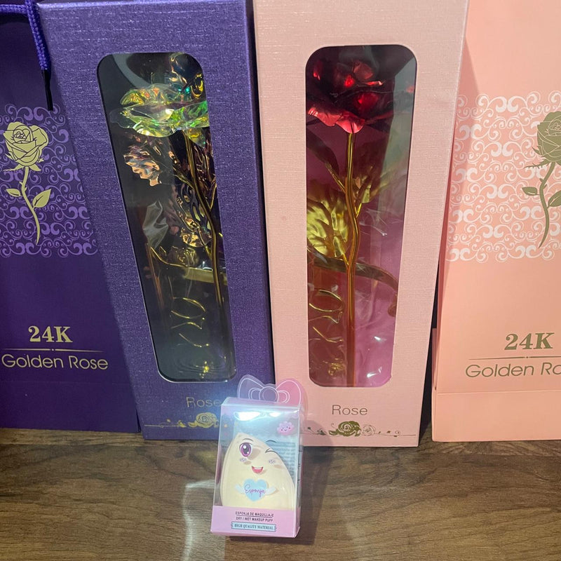 Kit Rosa de Ouro 24k com Base 