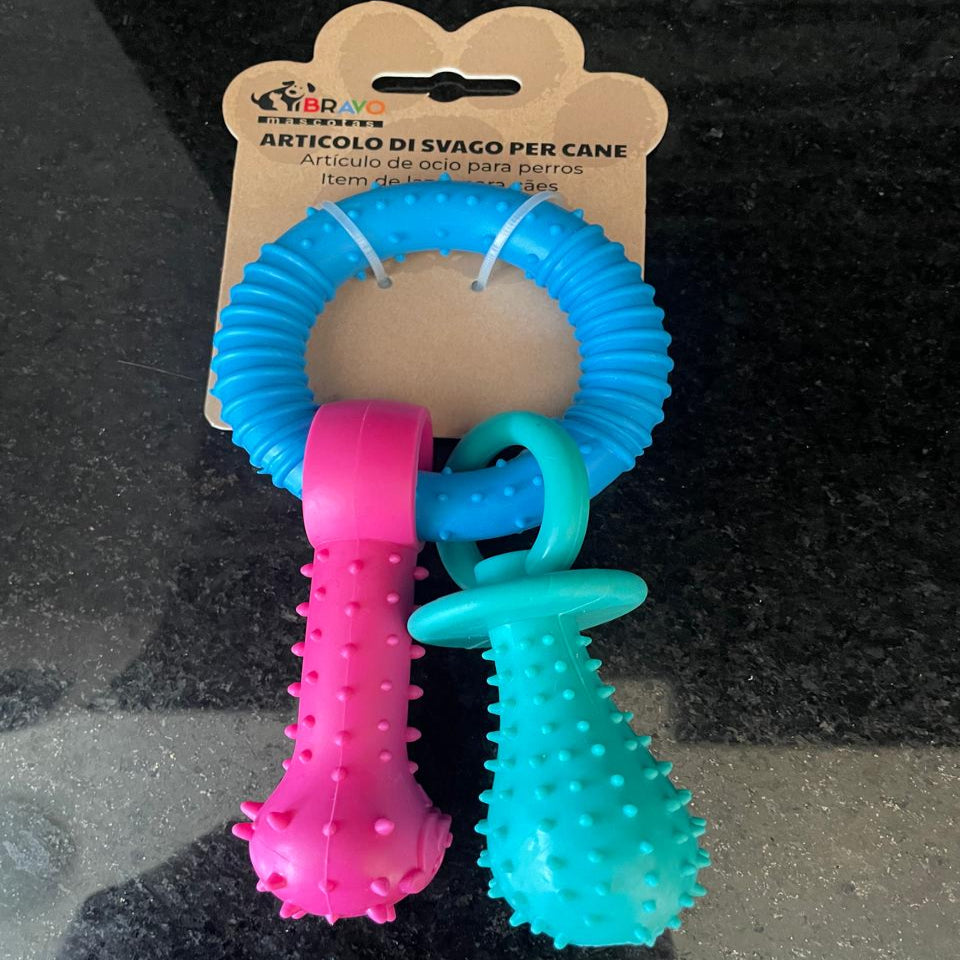 Brinquedo para Cachorro Mordedor com Argola e Textura – Kit 2 Peças