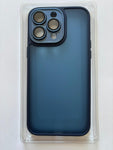 Capa Silicone Fosco Azul Escuro e Rosa Alaranjado para iPhone 15 Pro Max com Proteção de Câmera