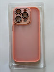 Capa Silicone Fosco Azul Escuro e Rosa Alaranjado para iPhone 15 Pro Max com Proteção de Câmera