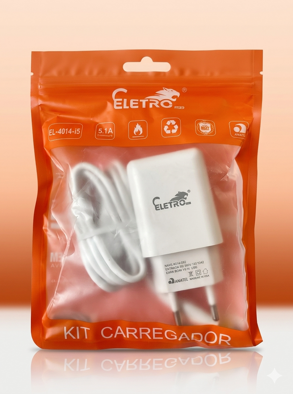 Kit Carregador Turbo 5.1A Bivolt com Cabo USB – Eletro EL-4014-I5