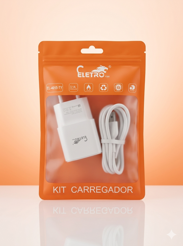 Kit Carregador Turbo 3.1A Bivolt com Cabo USB – Eletro EL-4015-TY
