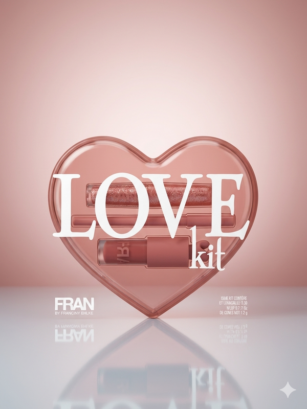 Kit Presente Love Rosa da Fran em Formato de Coração (Necessaire + Acessórios)