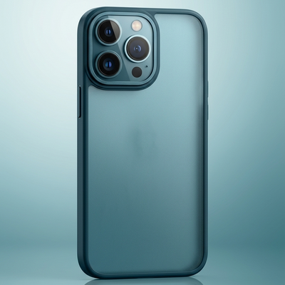 Capa Silicone Fosco Azul Escuro e Rosa Alaranjado para iPhone 15 Pro Max com Proteção de Câmera