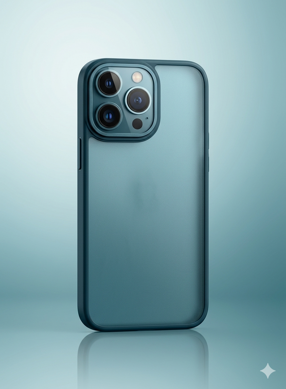 Capa Silicone Fosco Azul Escuro e Rosa Alaranjado para iPhone 15 Pro Max com Proteção de Câmera