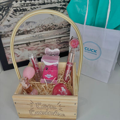 Kit Cesta Presente Maquiagem Com Sacola Personalizada Clikc da Economia