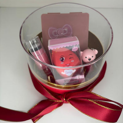 Kit Maquiagem para presente Caixa Sweet Love com Estojo de Espelho, Pincéis e Blush Líquido com Pincel Acoplado