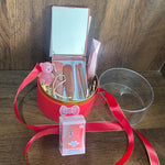 Kit Maquiagem para presente Caixa Sweet Love com Estojo de Espelho, Pincéis e Rímel