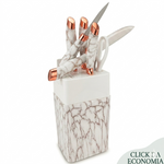 kit de Facas 7 Peças Branco com Suporte – Revestimento Antiaderente