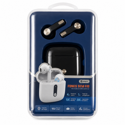 Fone Bluetooth TWS SUMEXR SIX-31 V5.3 Com Estojo Preto