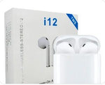 Fone Bluetooth i12 sem fio com conexão rápida, som estéreo e estojo portátil para recarga.